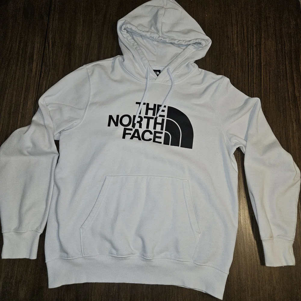 The North Face White Hoodie with Black Logo Size L